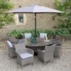 LG Outdoor Monaco Sand 8 Seat Dining Set With Weave Lazy Susan And Parasol -Outdoor Furniture Shop 51131 30466